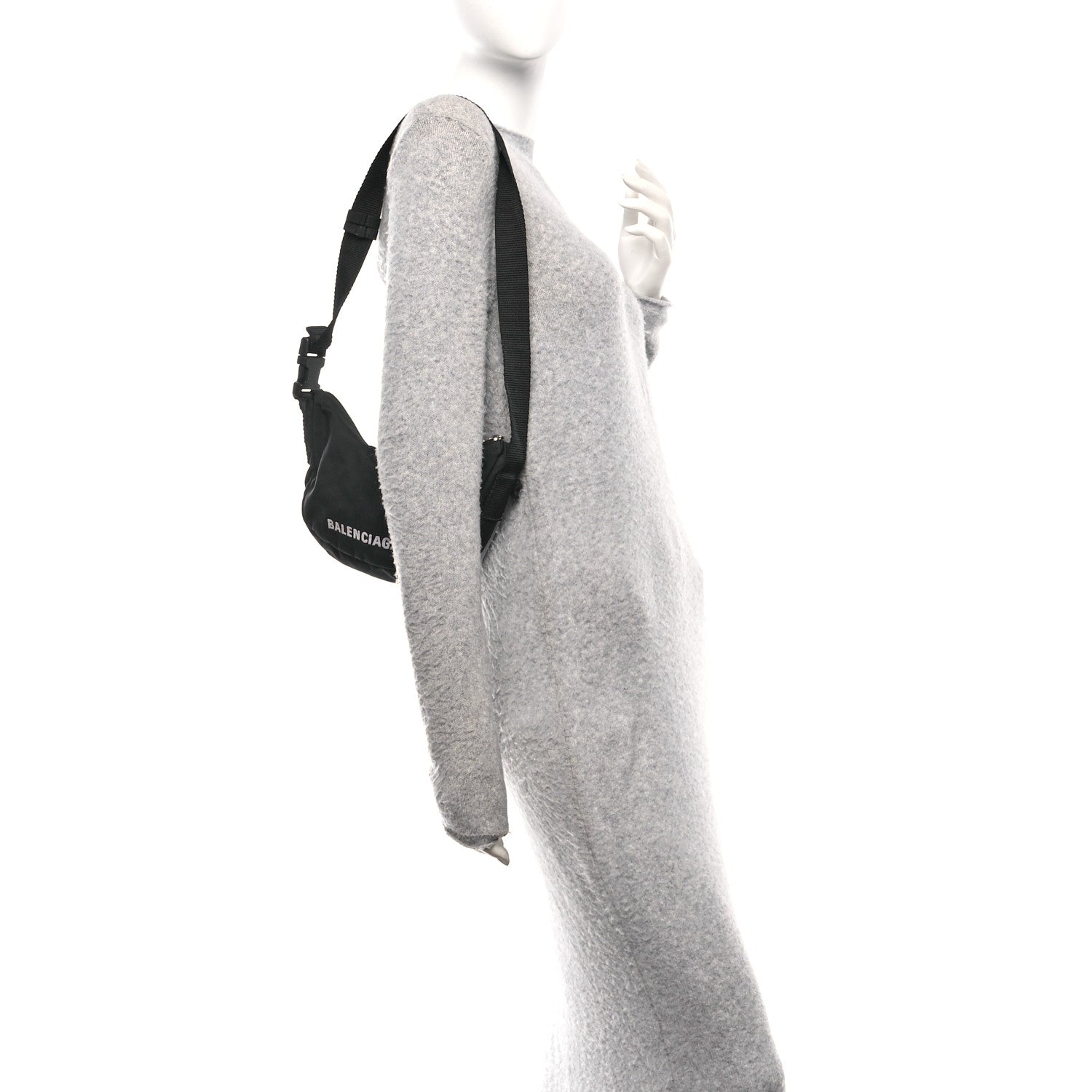Balenciaga Recycled Sport Nylon Logo Embroidered Wheel Sling Bag Black White