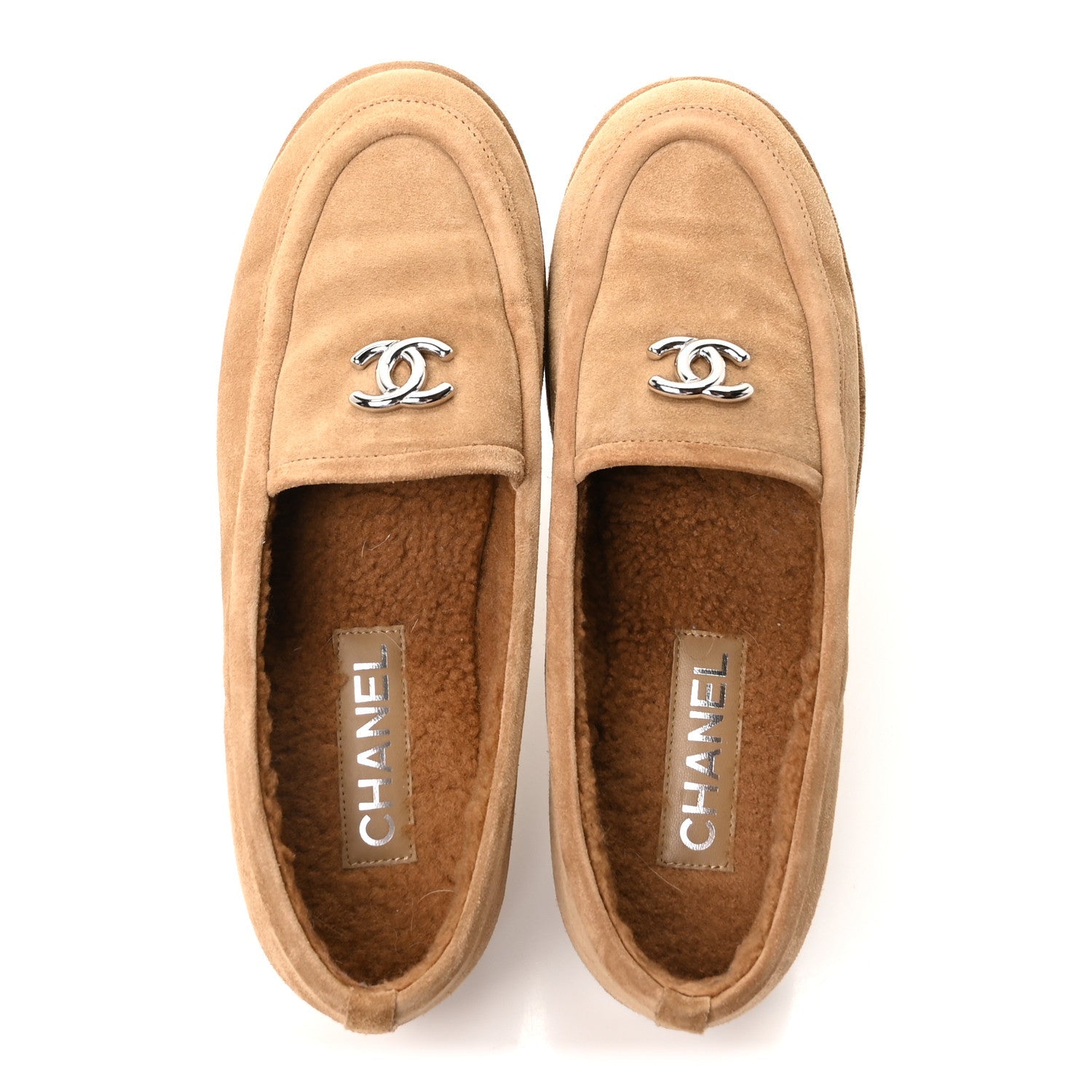 Chanel Suede Calfskin CC Loafers 41 Dark Beige