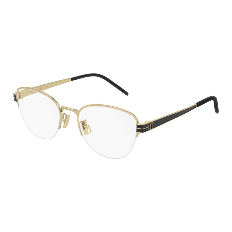 Saint Laurent Eyeglasses Cat Eye Semi Rim, Black/Silver Frame and Clear Demo Lens Lens SLM64002
