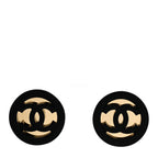 Chanel Resin CC Round Earrings Gold Black