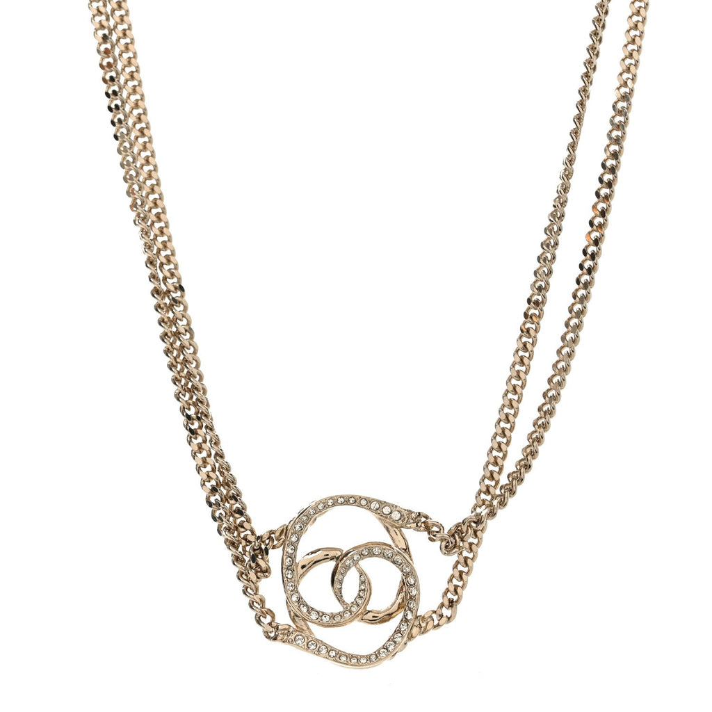 Chanel Crystal CC Oval Necklace Gold