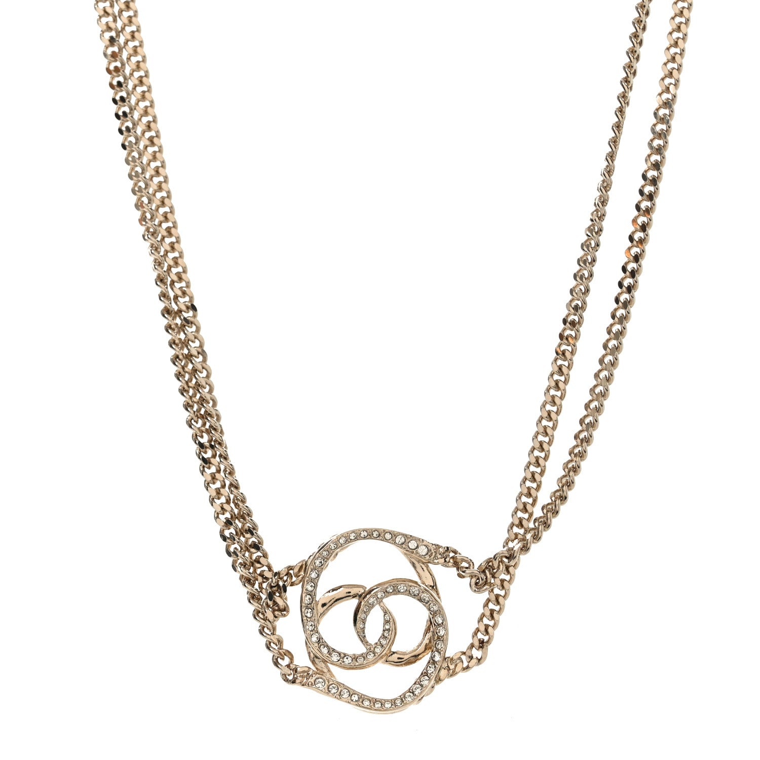 Chanel Crystal CC Oval Necklace Gold