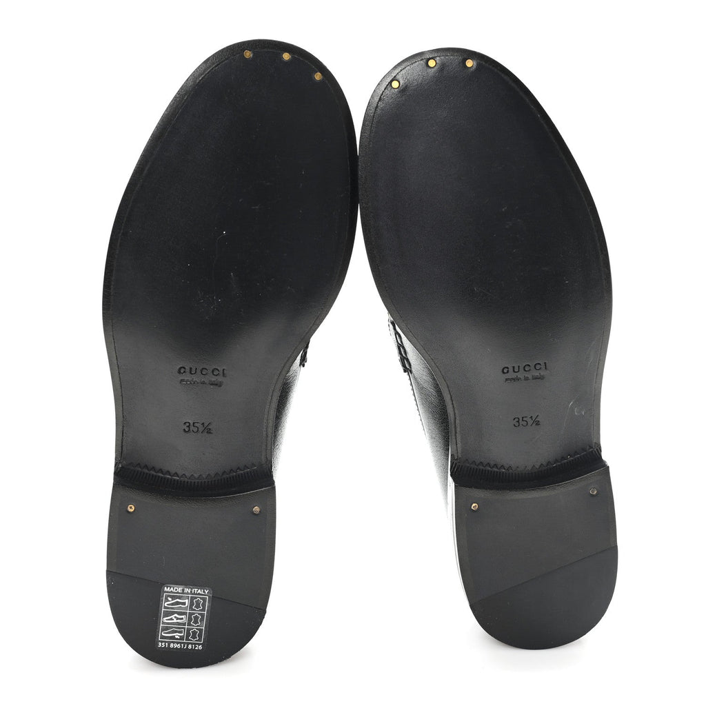 Gucci Goatskin Womens Logo 15mm Loafers 35.5 Black