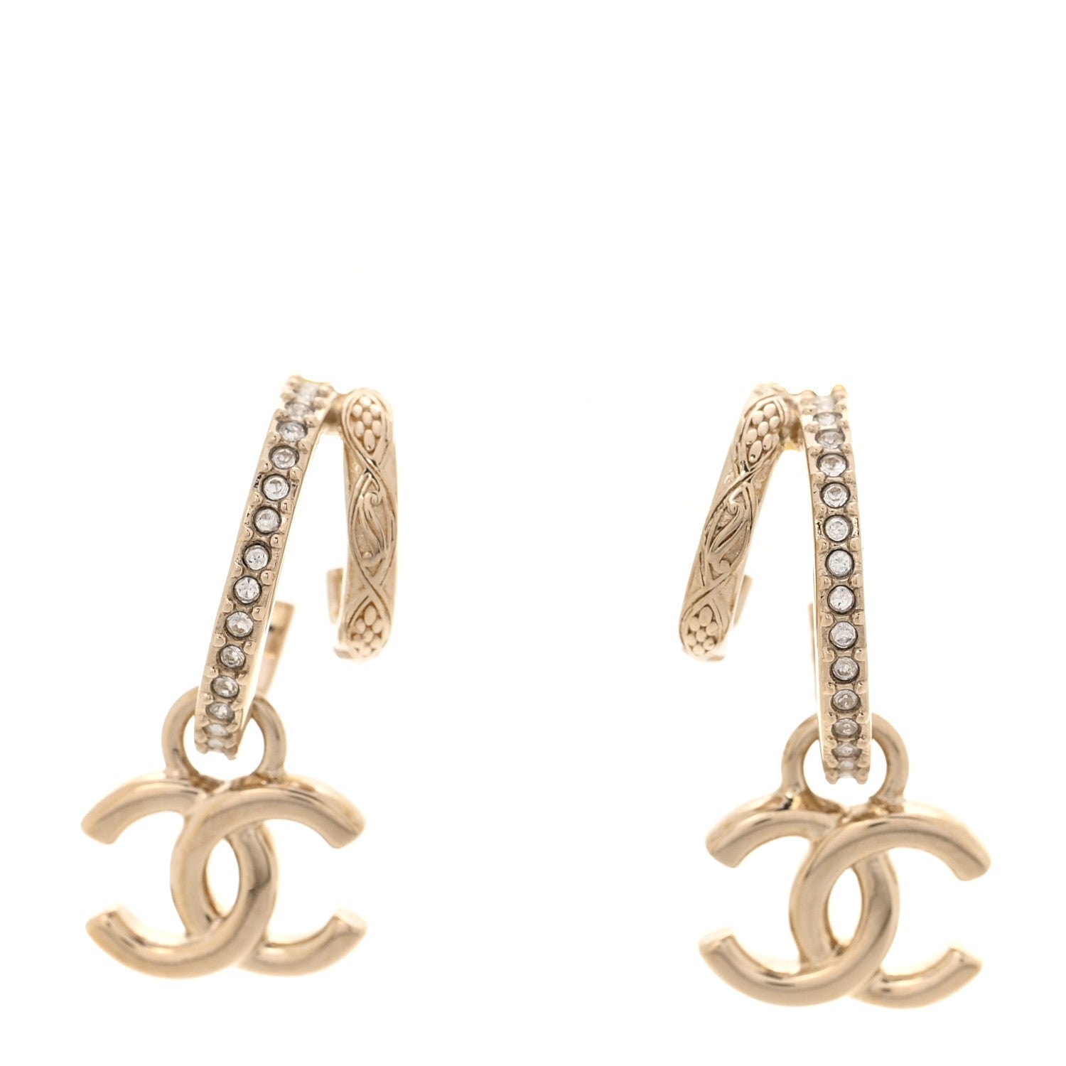 Chanel Crystal CC Double Hoop Earrings Gold
