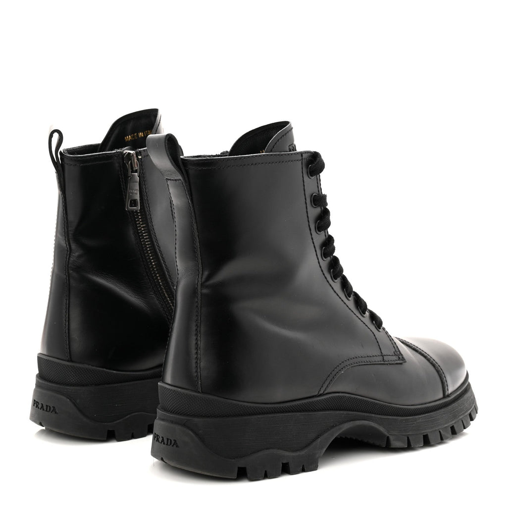 Prada Spazzolato Captoe 30mm Combat Boots 39 Black