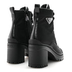 Prada Spazzolato Re-Nylon Metal Triangle Logo Lace Up 85mm Ankle Boots 39 Black