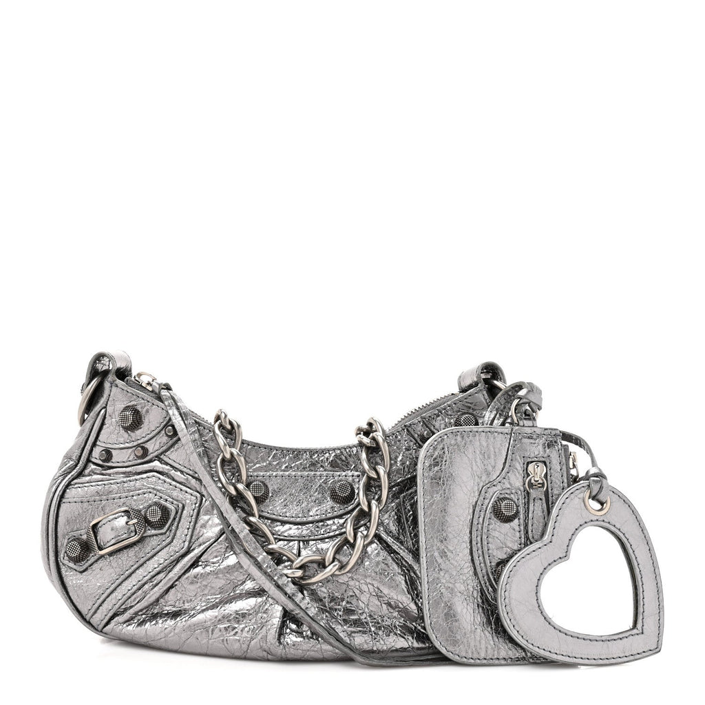 Balenciaga Metallic Agneau Arena Le Cagole Chain Shoulder Bag XS Silver