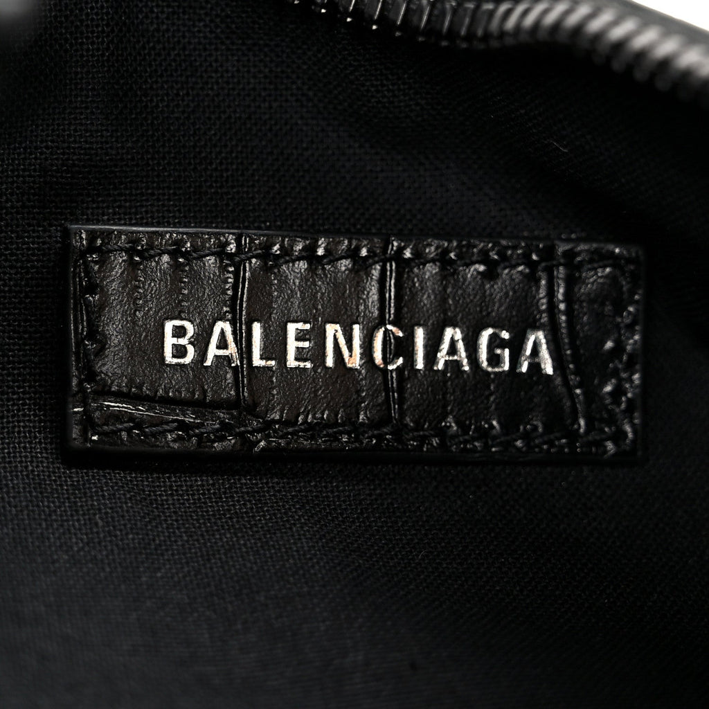 Balenciaga Extra Supple Calfskin Crocodile Embossed Monochrome Le Cagole Shoulder Bag XS Black