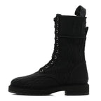 Fendi Mesh Canvas Embroidered Womens Lace Up Boots 36 Black