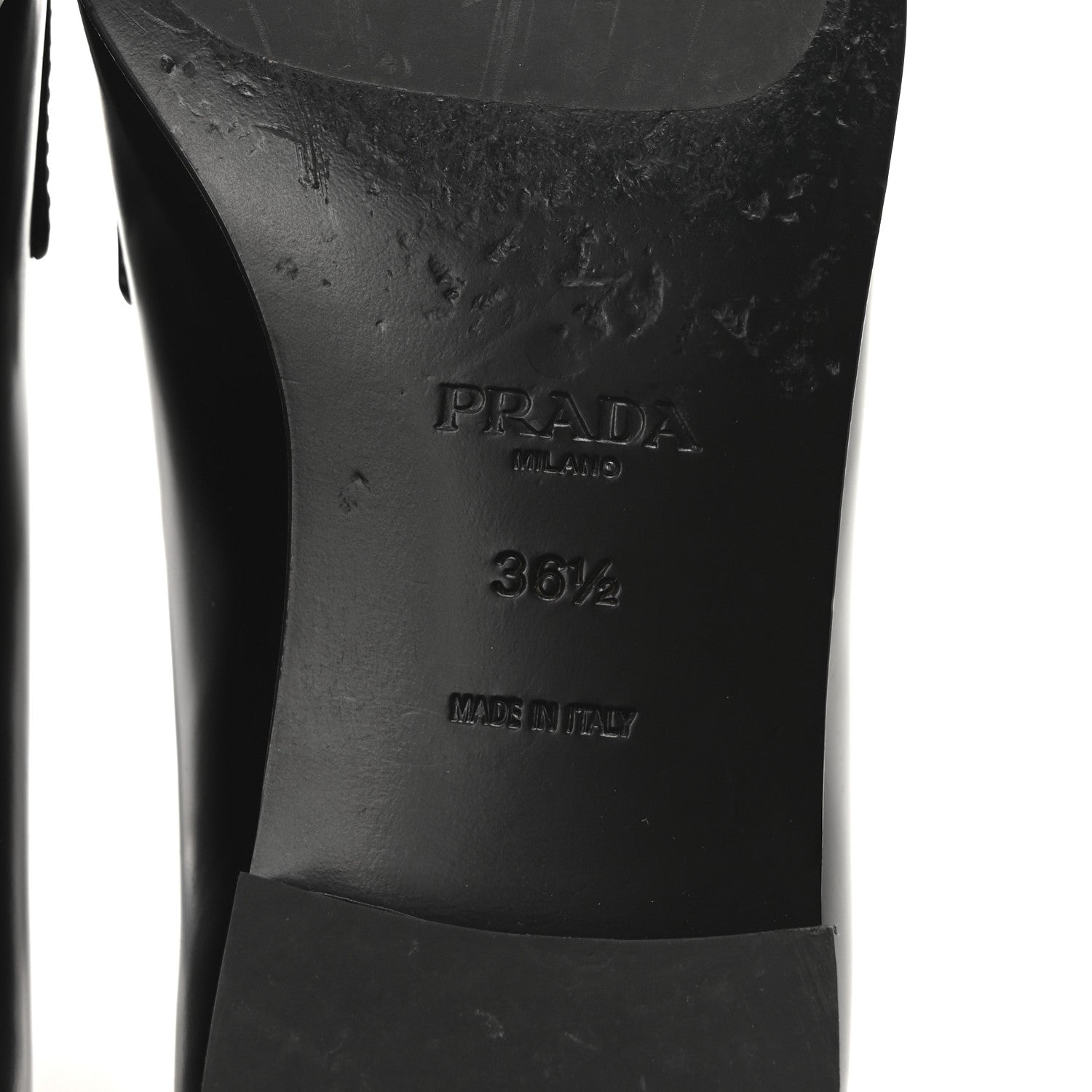 Prada Brushed Calfskin Metal Triangle Logo 20mm Loafers 36.5 Black