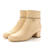 Chanel Calfskin Cap Toe Chain Short Boots 41 Beige