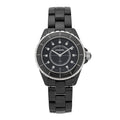 Chanel Stainless Steel Ceramic Diamond 38mm J12 Quartz Watch Black