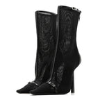 Saint Laurent Elba Applique Tulle Aston 115 Boots 35.5 Black
