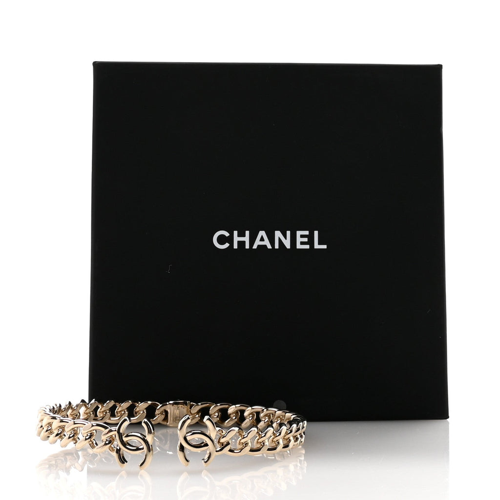 Chanel Metal CC Chain Link Choker Necklace L Gold