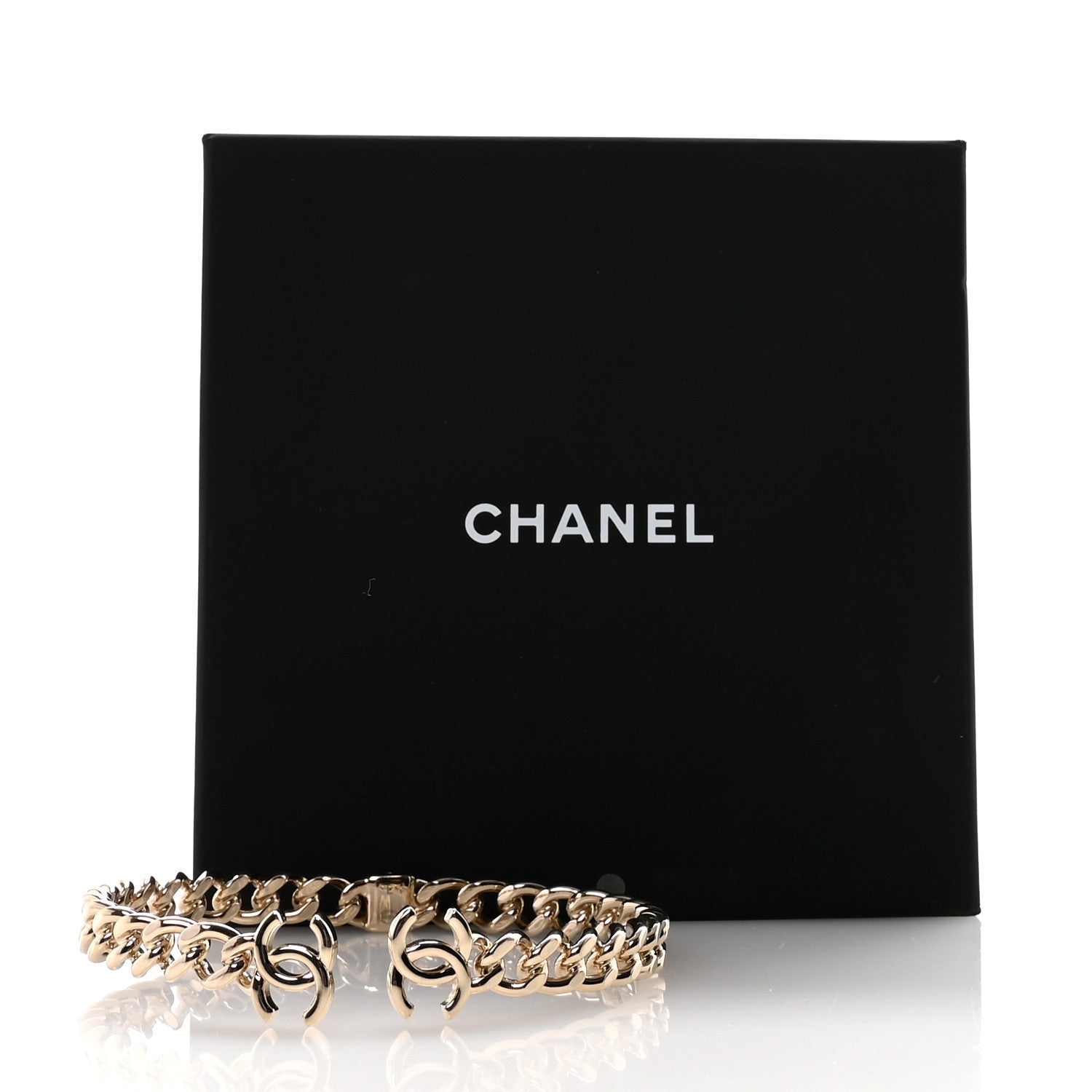 Chanel Metal CC Chain Link Choker Necklace L Gold