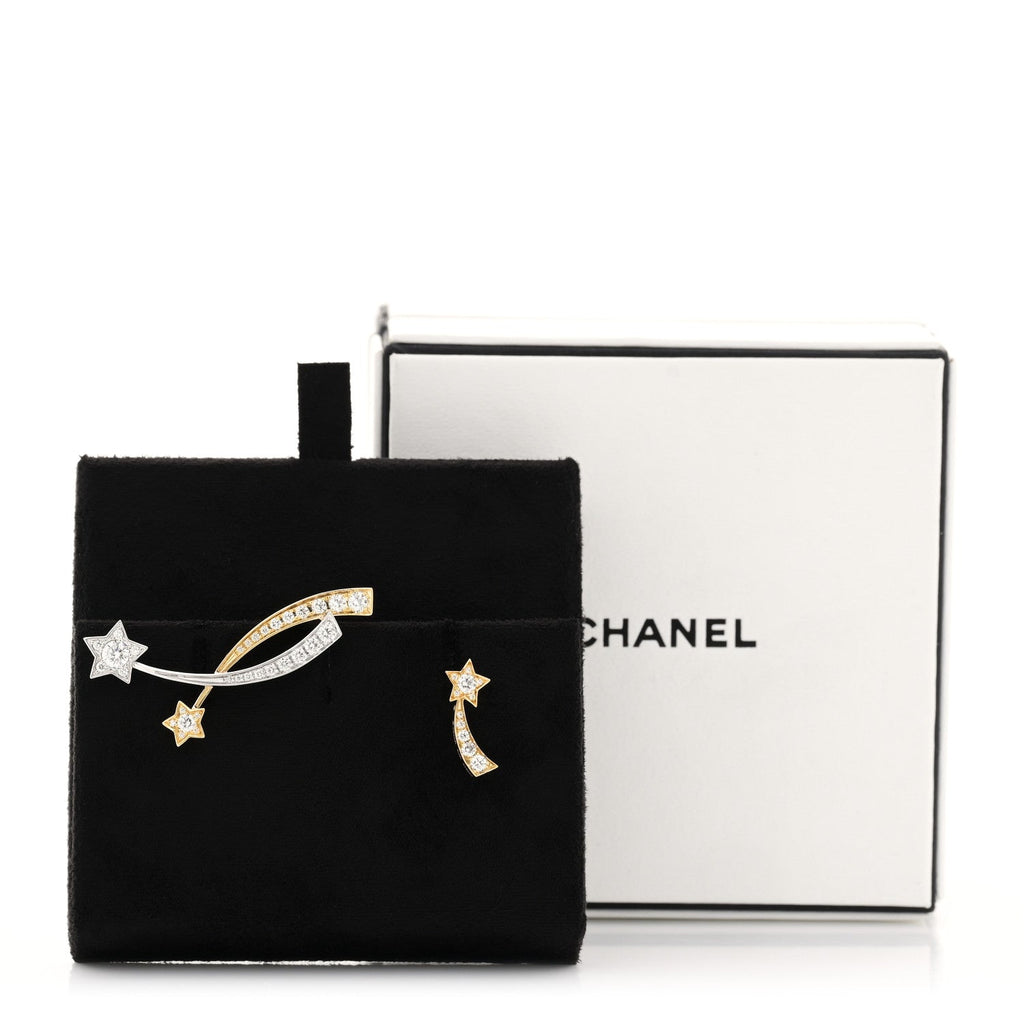 Chanel 18K Yellow White Gold Diamond Etoile Filante Earrings