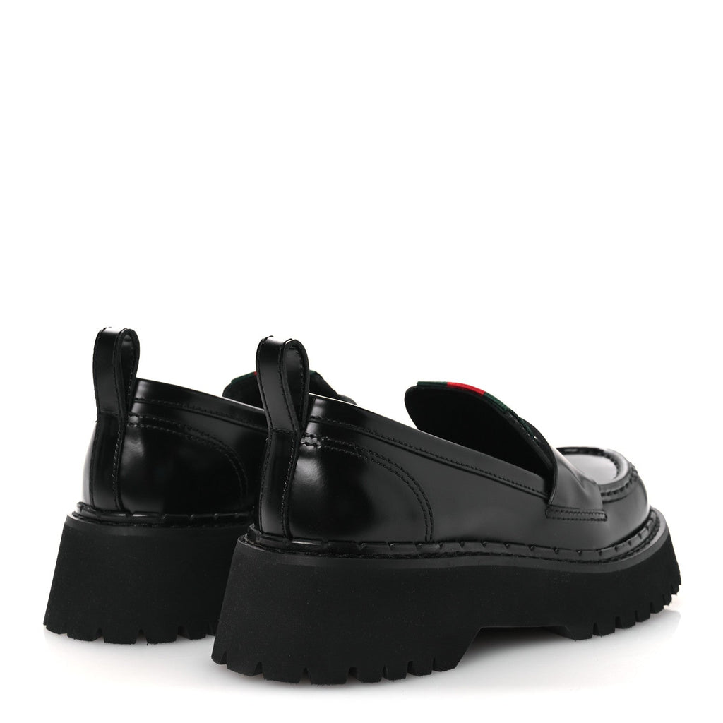 Gucci Spice Lux Womens Thea Web 20mm Platform Loafers 37 Black