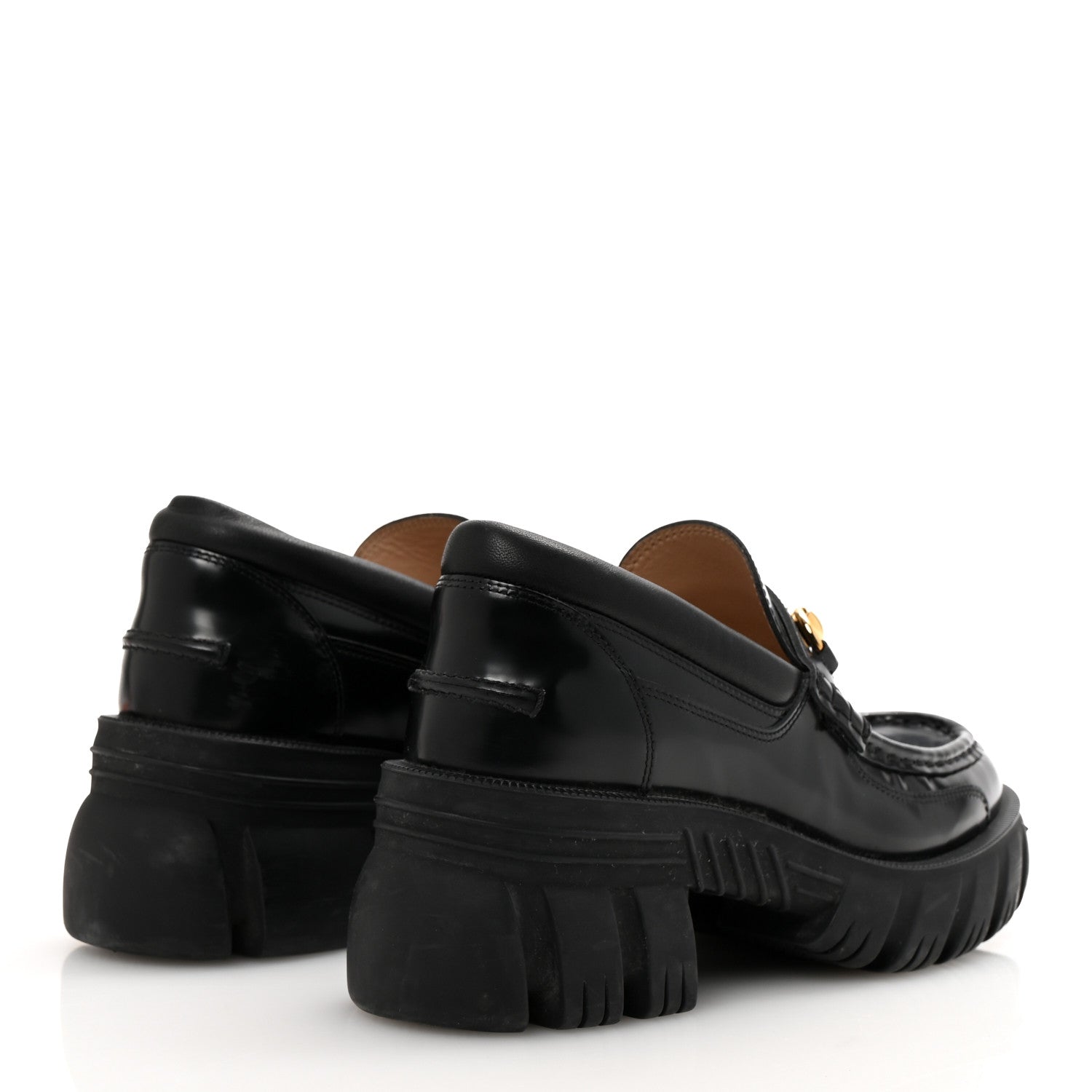 Gucci Magnum Calfskin Nappa Samoa Womens Horsebit Platform Chunky Lug Sole 40mm Loafers 39 Black