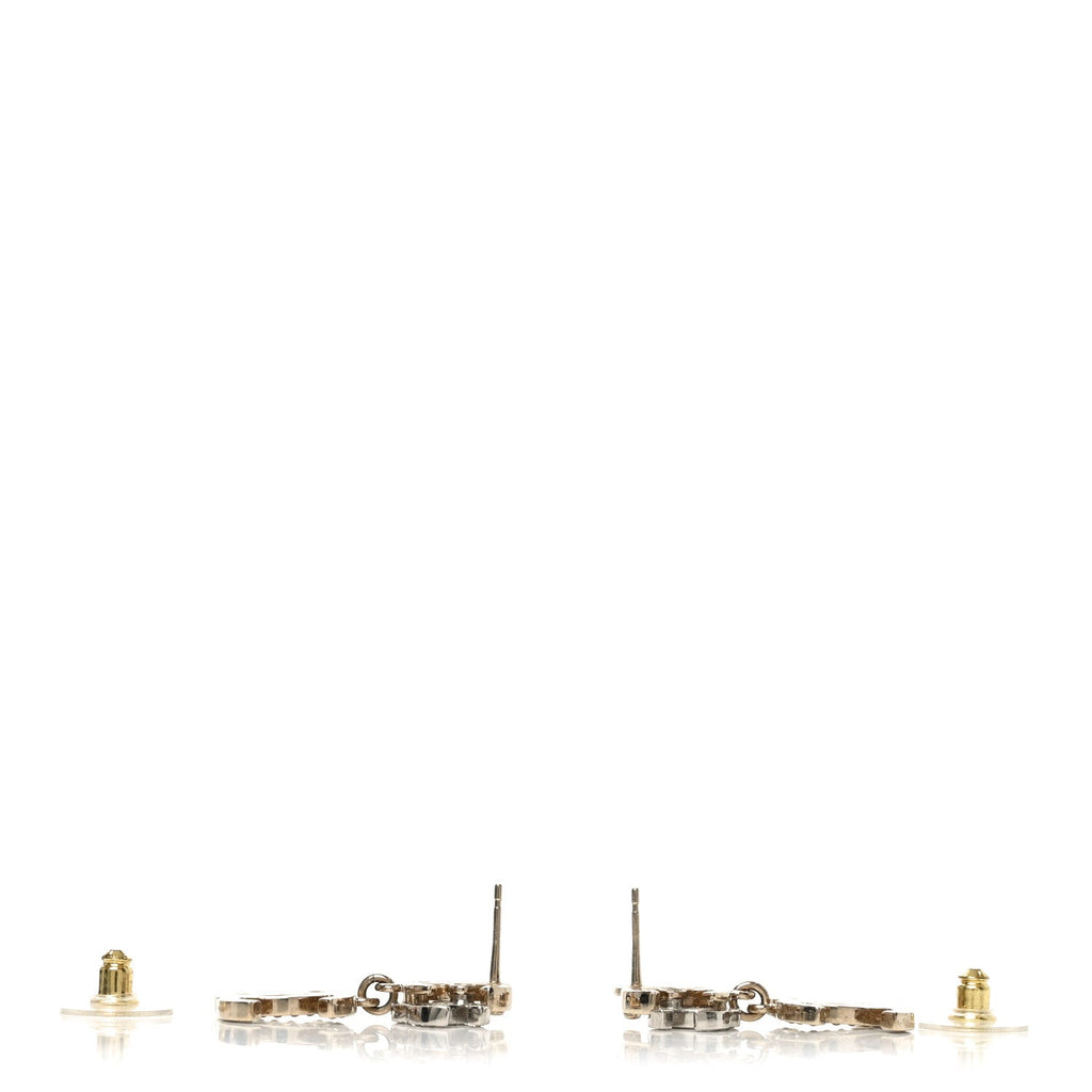 Chanel Crystal Pearl Double CC Drop Earrings Gold Silver