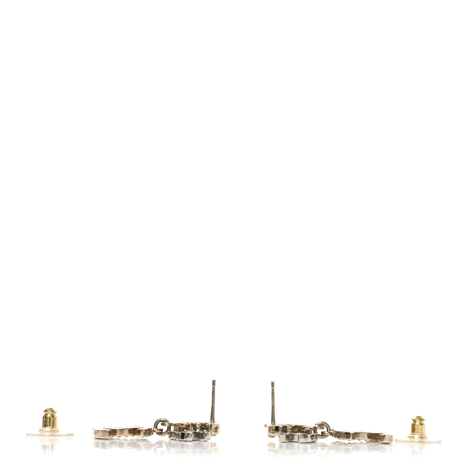 Chanel Crystal Pearl Double CC Drop Earrings Gold Silver