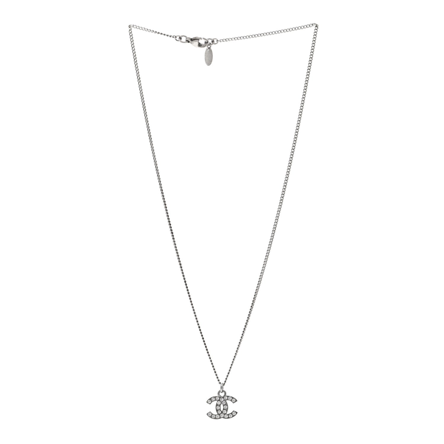 Chanel Crystal Timeless CC Necklace Silver
