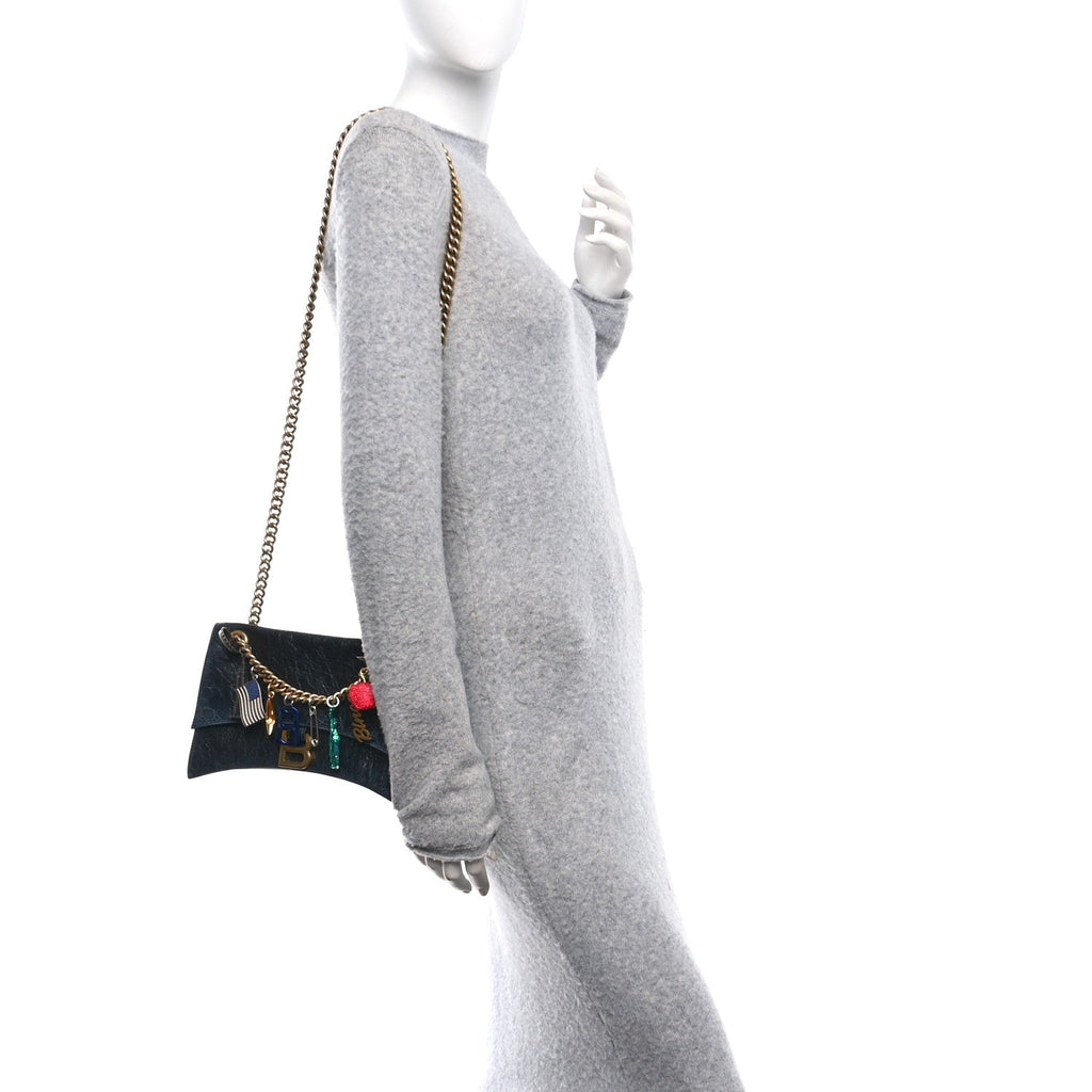 Balenciaga Crushed Calfskin Quilted Small Souvenirs Crush Chain Bag Black