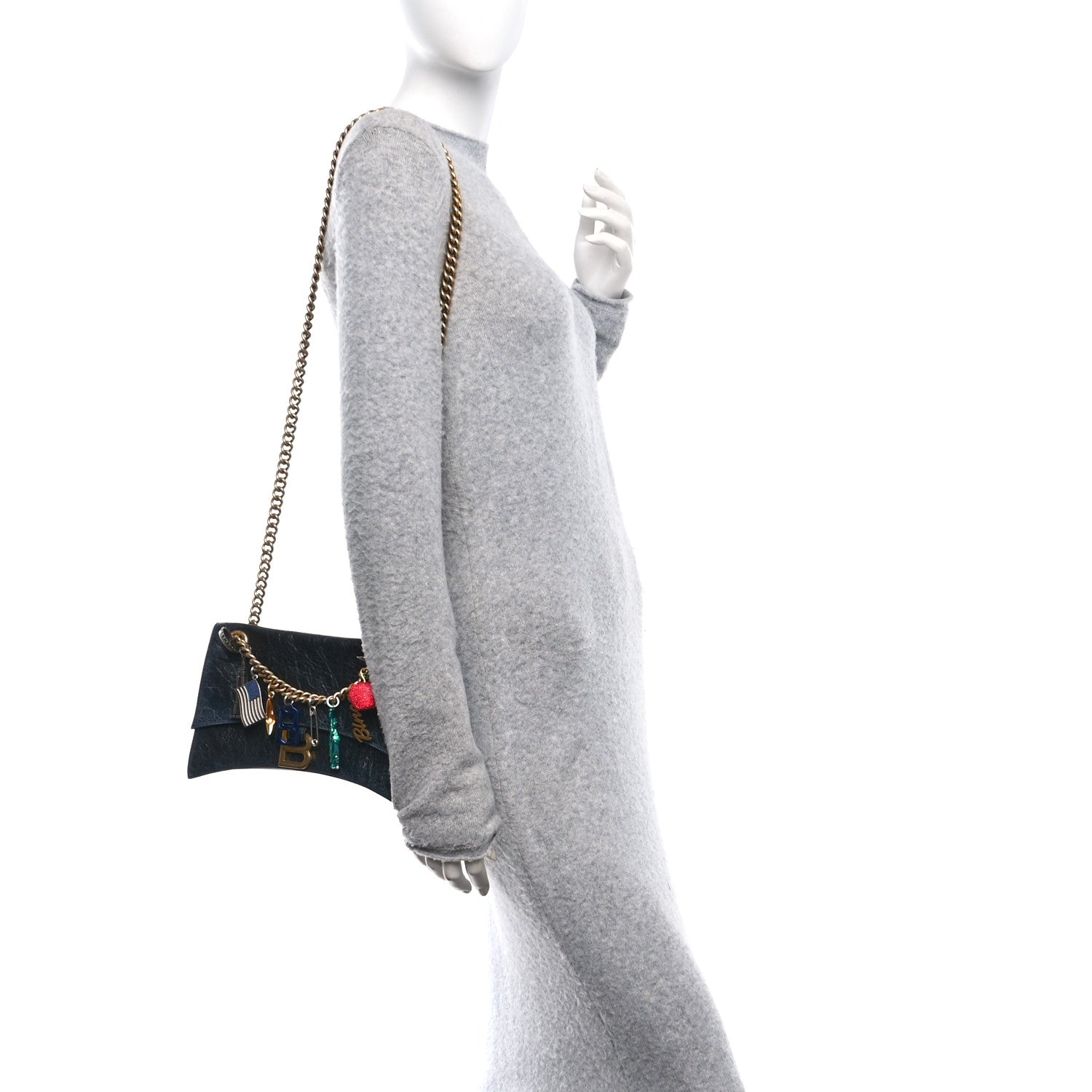 Balenciaga Crushed Calfskin Quilted Small Souvenirs Crush Chain Bag Black