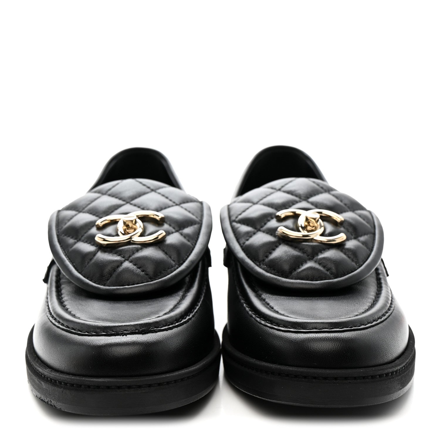 Chanel Lambskin Quilted CC Turnlock Loafers 39.5 Black