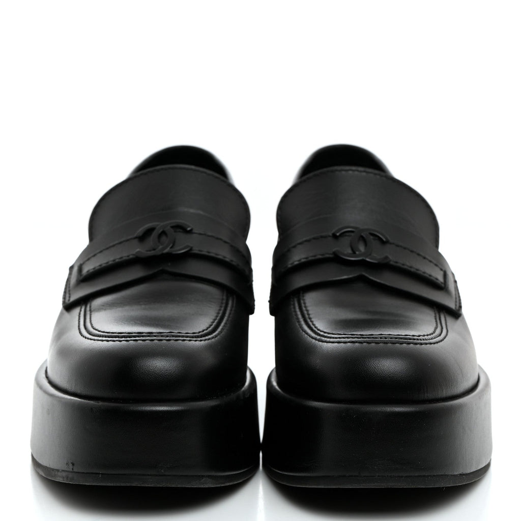 Chanel Calfskin CC Platform Loafers 36 Black