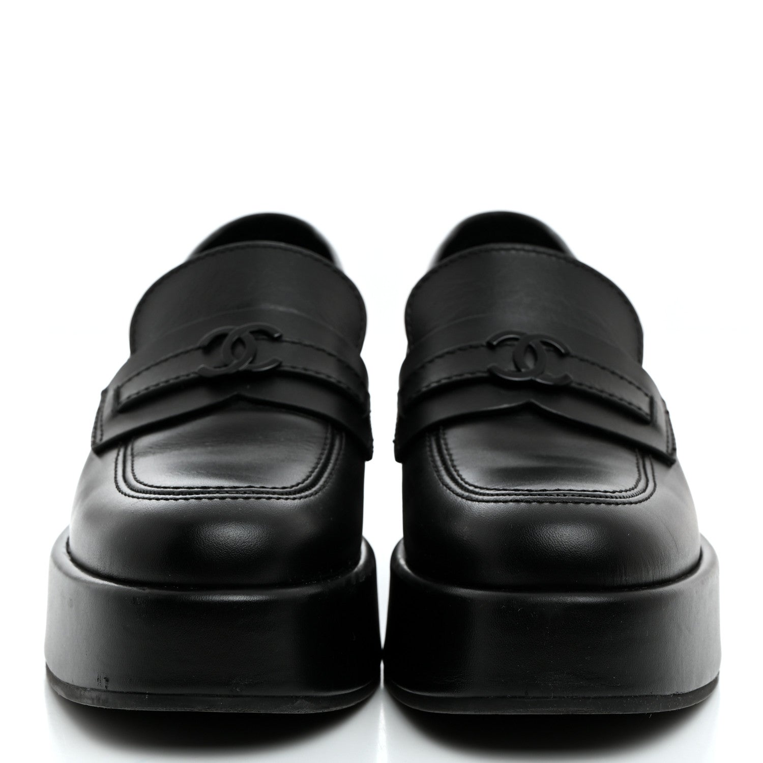 Chanel Calfskin CC Platform Loafers 36 Black