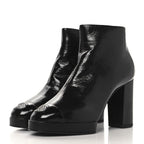 Chanel Shiny Crumpled Calfskin CC Cap Toe Ankle Boots 35.5 Black