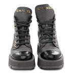 Chanel Calfskin CC Lace Up Combat Boots 39 Gray
