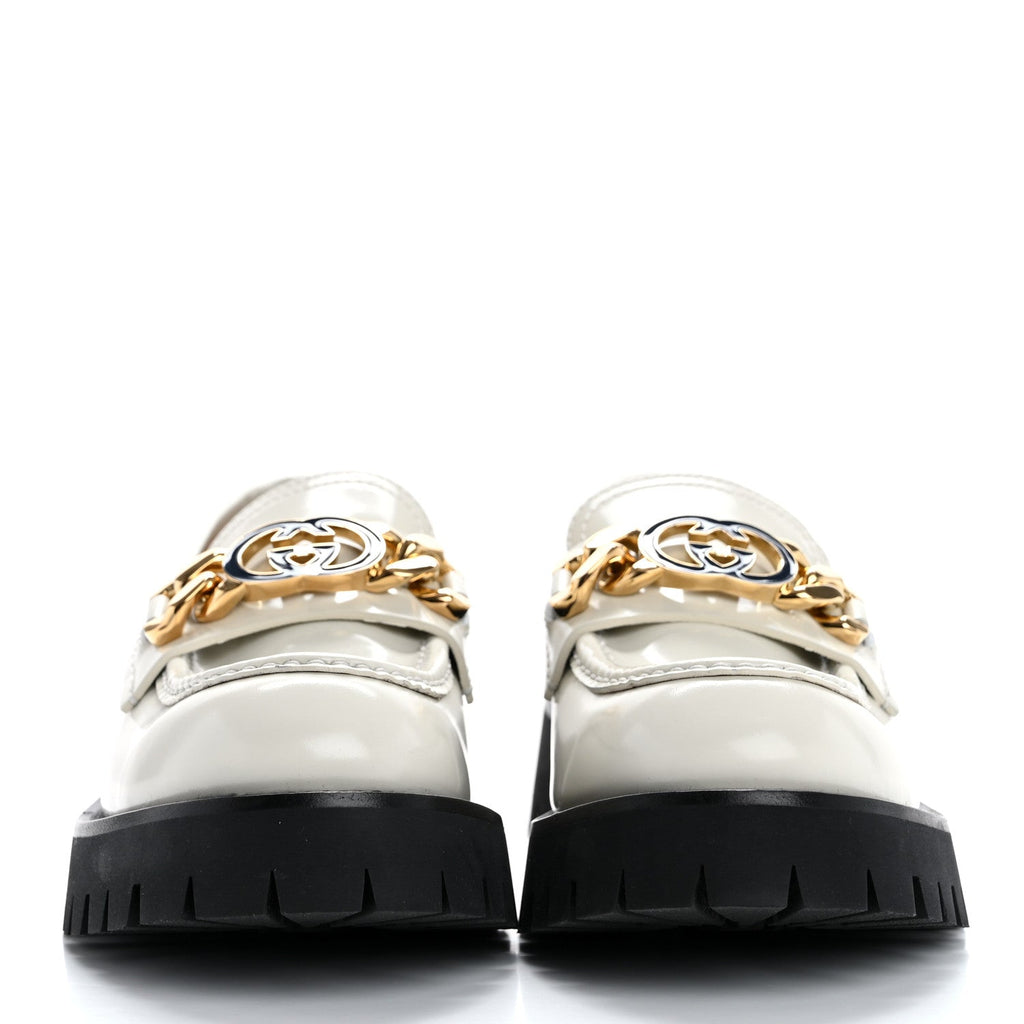 Gucci Cordovan Lux Womens Jeanne Platform Lug Sole 30/45mm Loafers 39.5 White