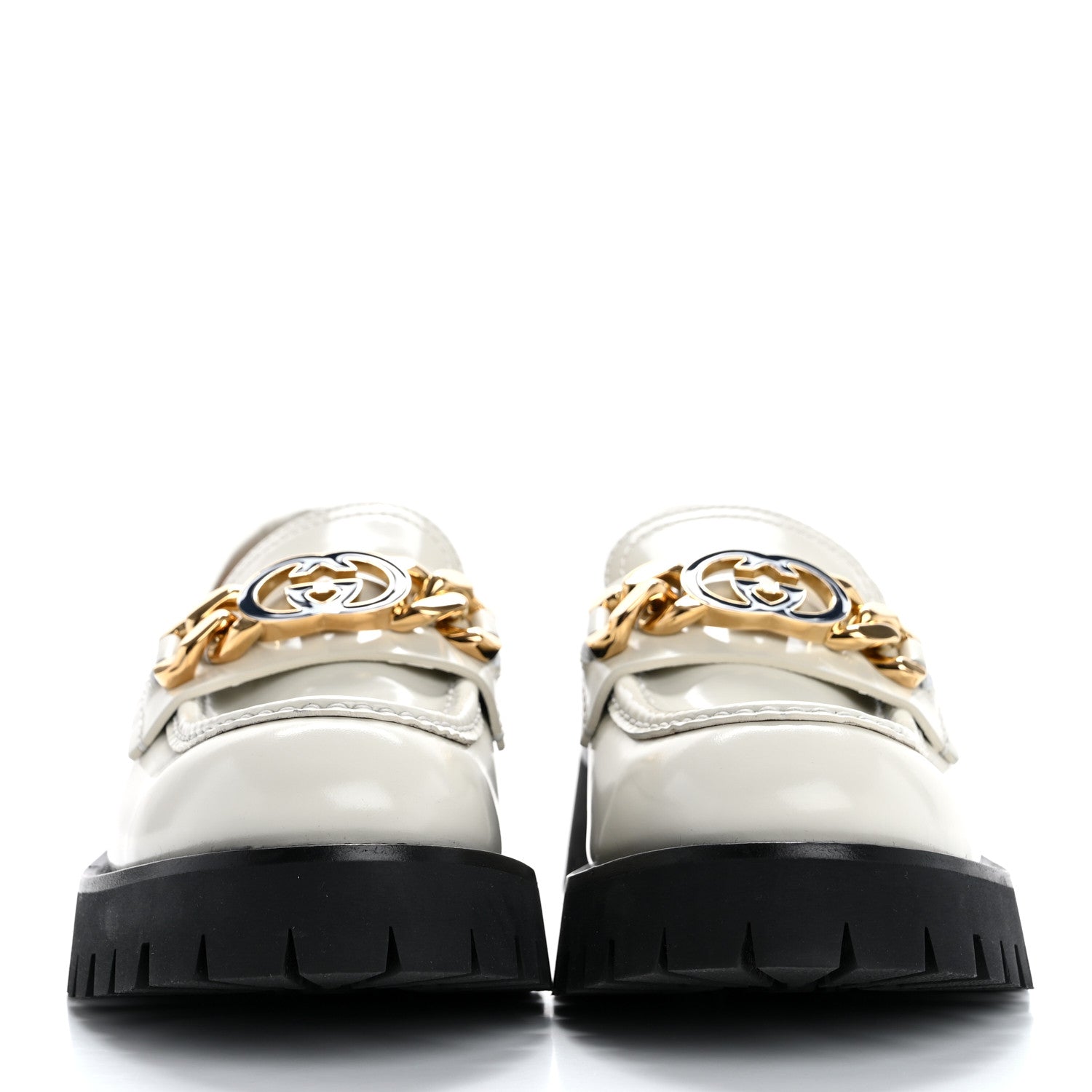 Gucci Cordovan Lux Womens Jeanne Platform Lug Sole 30/45mm Loafers 39.5 White