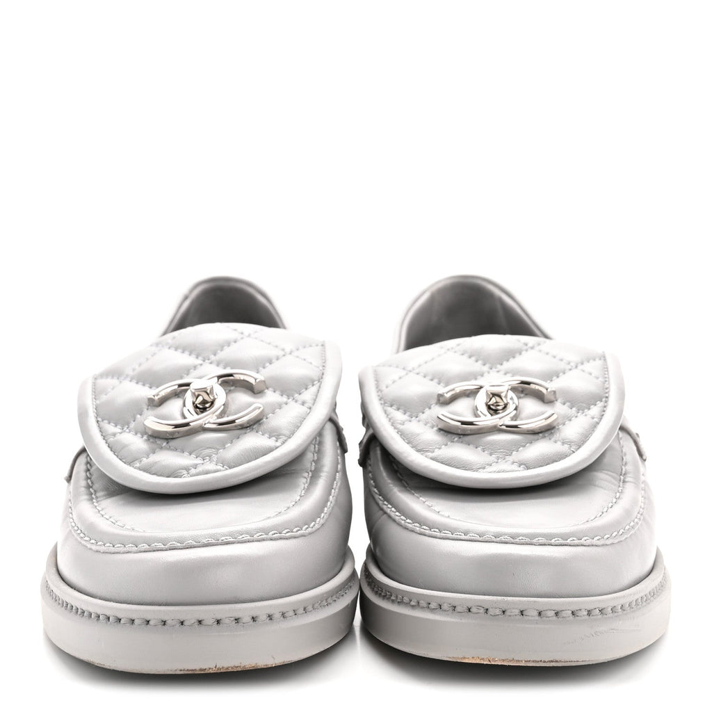 Chanel Lambskin Quilted CC Turnlock Loafers 36.5 Grey