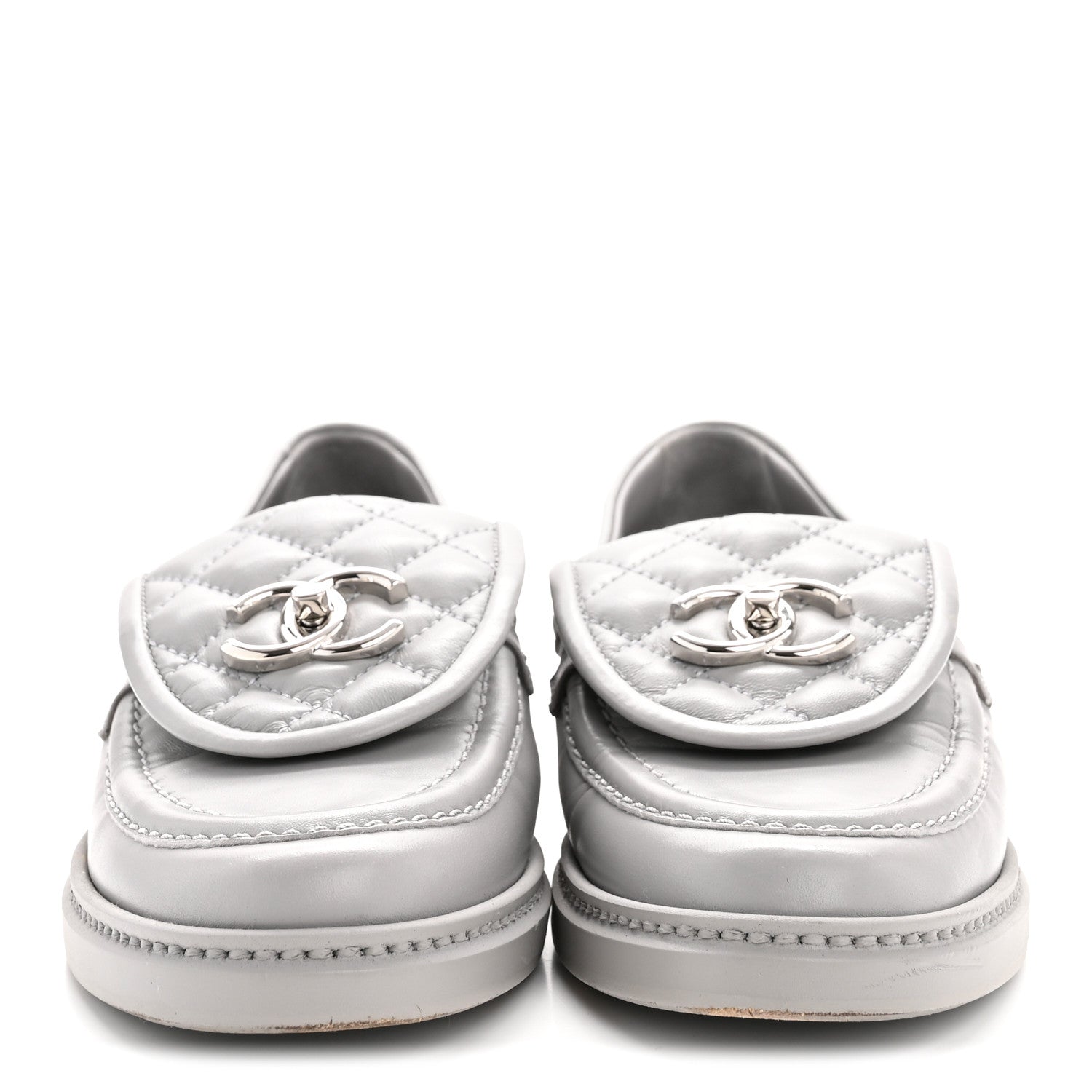Chanel Lambskin Quilted CC Turnlock Loafers 36.5 Grey