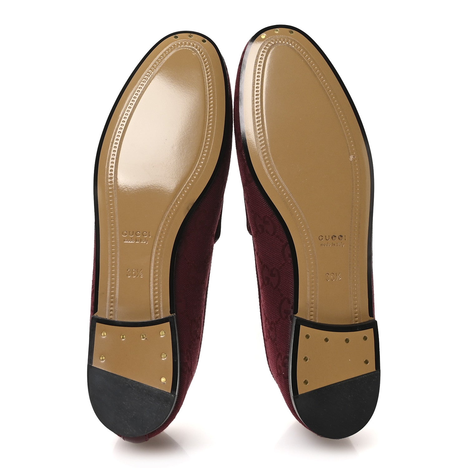 Gucci New Canvas GG Monogram Malaga Kid Horsebit Womens Jordaan Loafers 36.5 Rosso Ancora