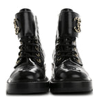 Chanel Shiny Lambskin Quilted Lace Up Combat Boots 37 Black