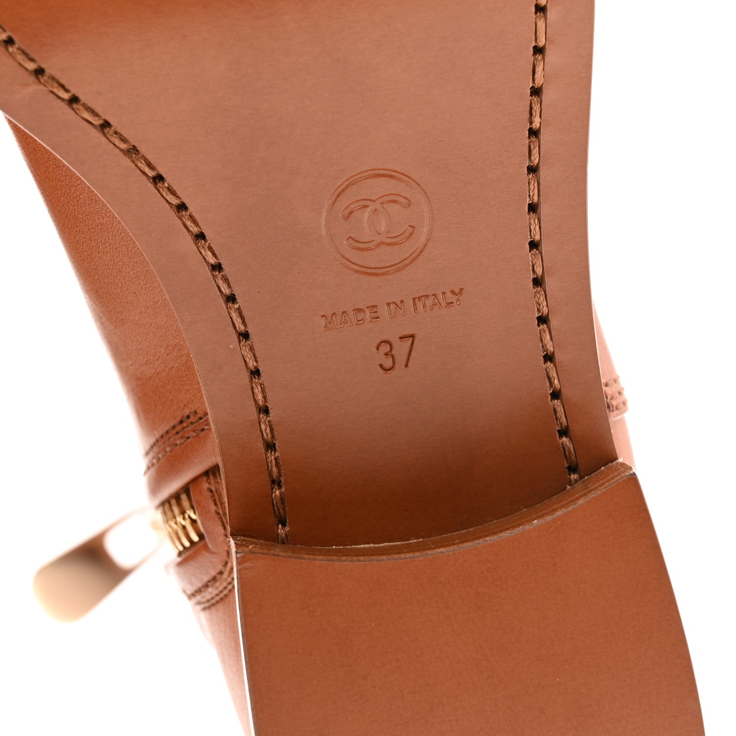 Chanel Calfskin CC Logo Mid Calf Boots 37 Caramel