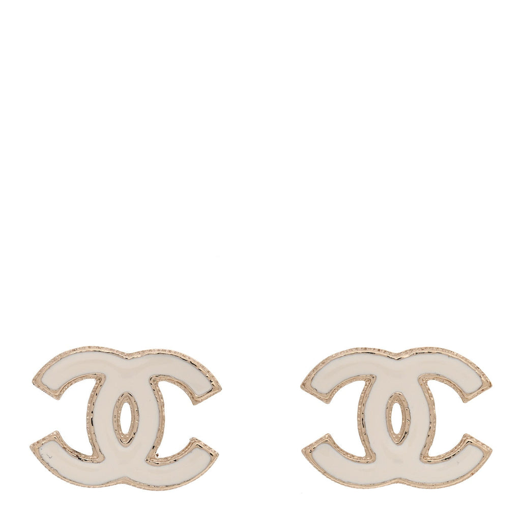 Chanel Enamel CC Earrings Gold White