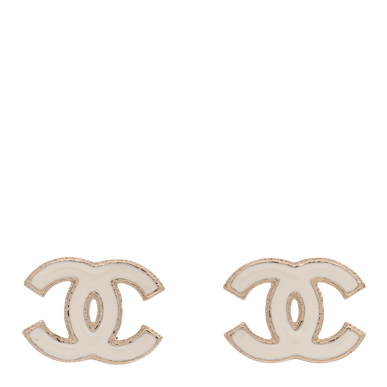 Chanel Enamel CC Earrings Gold White