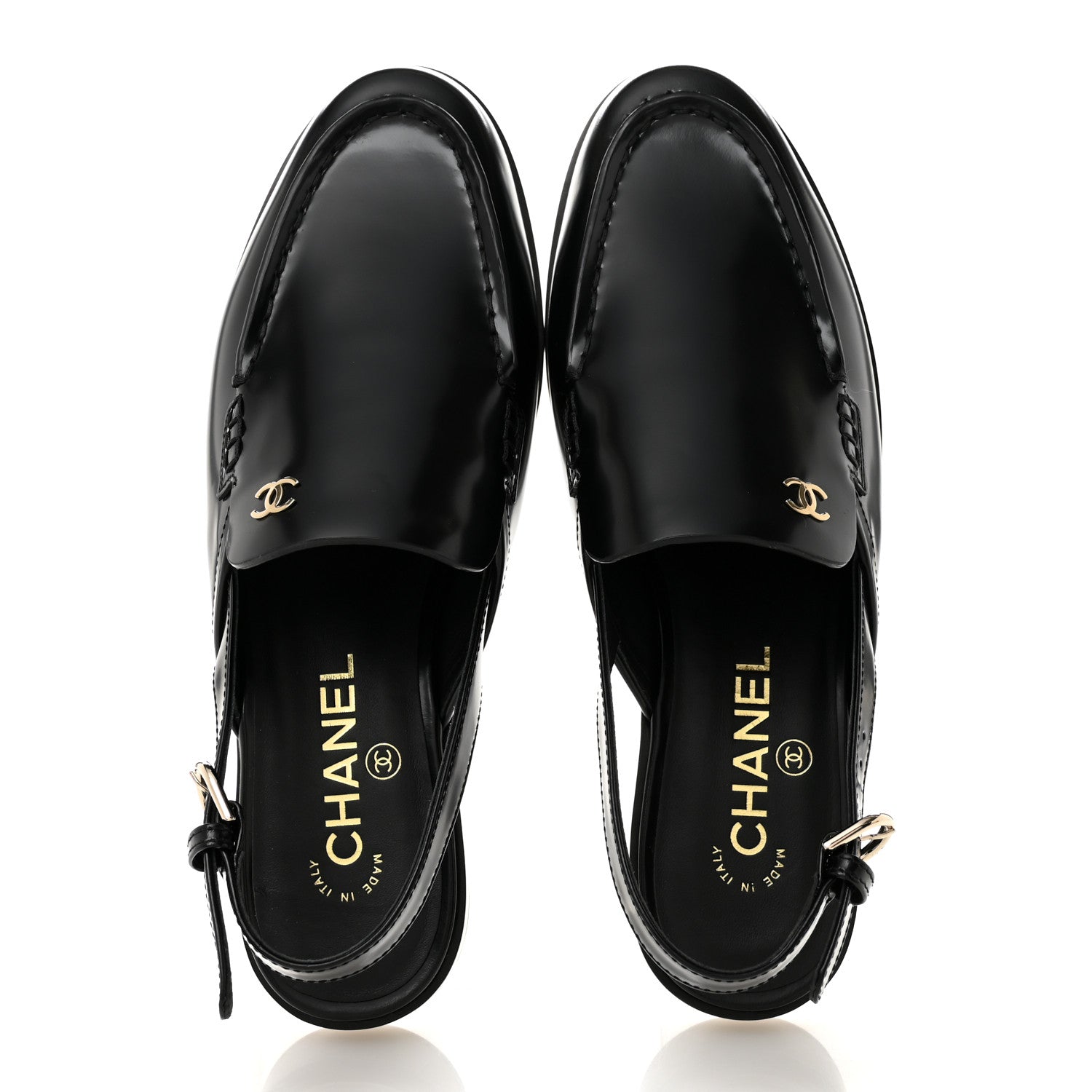 Chanel Shiny Calfskin Slingback Loafers 39.5  Black
