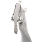 Balenciaga Metallized Arena Calfskin Medium Monaco Chain Shoulder Bag Silver