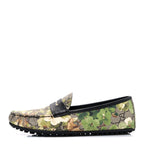 Gucci GG Supreme Monogram Blooms Mens Driver Loafers 7 Beige New Military Black