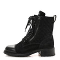 Chanel Suede Calfskin Quilted Lace Up Combat Boots 37 Black