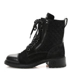 Chanel Suede Calfskin Quilted Lace Up Combat Boots 37 Black