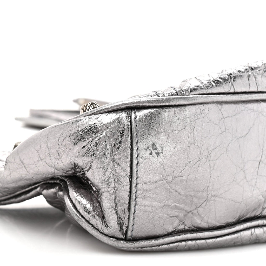 Balenciaga Metallic Agneau Arena Le Cagole Chain Shoulder Bag XS Silver