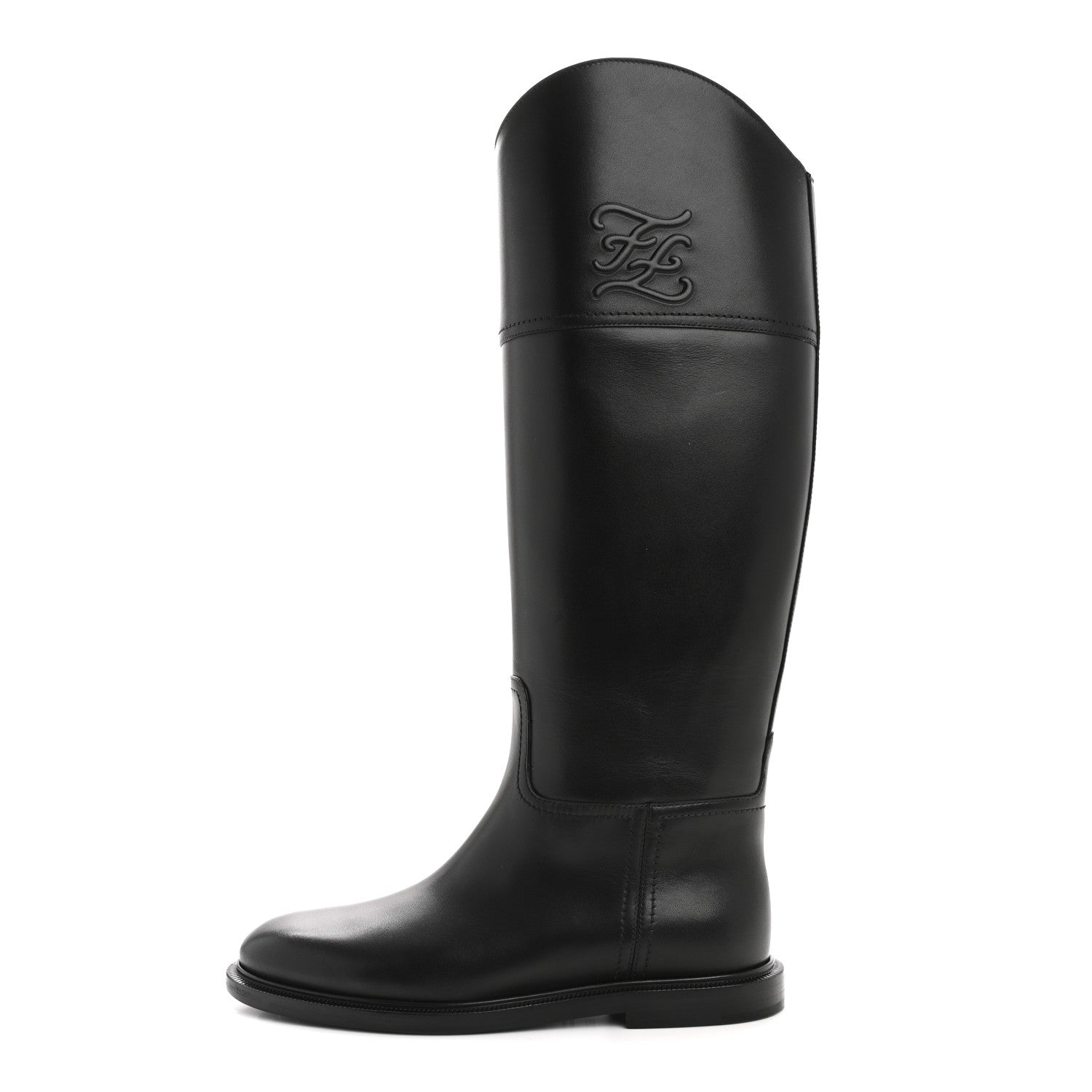 Fendi Vitello Karligraphy Embossed Tall Riding Boots 36 Black