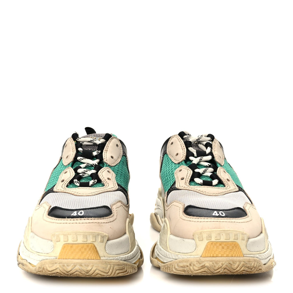 Balenciaga Fabric Mesh Womens Triple S Sneakers 40 Jaune Beige Vert Black Gris