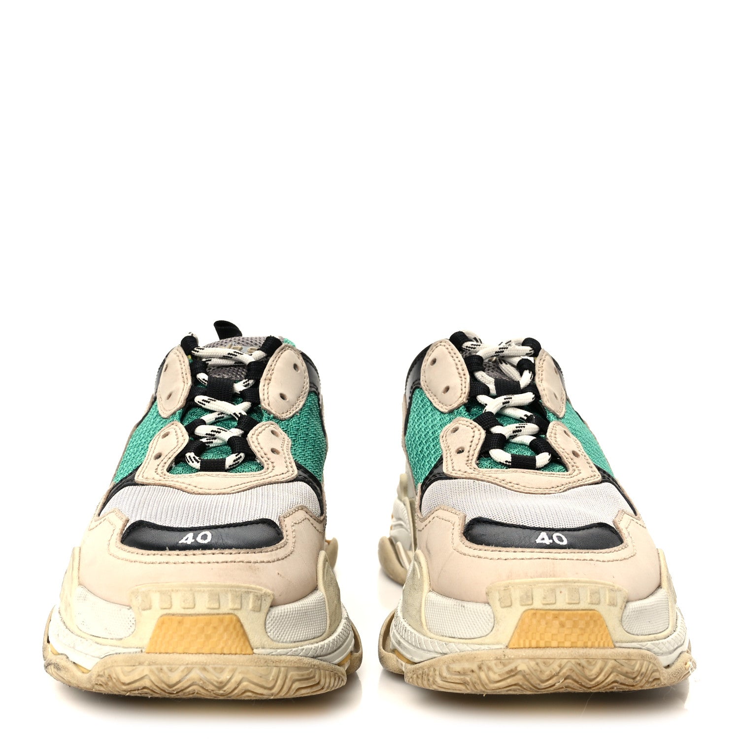 Balenciaga Fabric Mesh Womens Triple S Sneakers 40 Jaune Beige Vert Black Gris